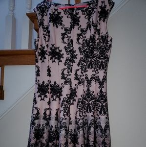 Gabby Skye pink & black lace print skater dress